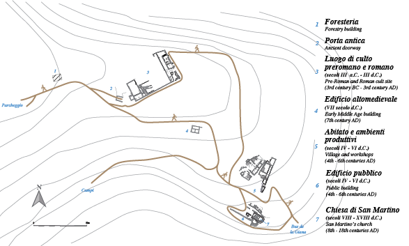 Piantina dei percorsi di visita dell'area archeologica